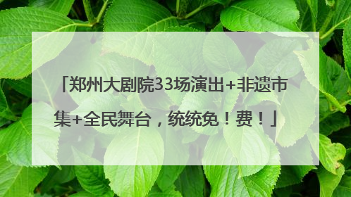 郑州大剧院33场演出+非遗市集+全民舞台，统统免！费！